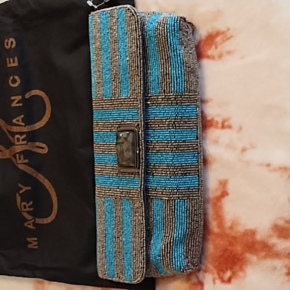 Mary Frances Fully Beaded "Stripe it Up" Bag with Genuine Labradorite Stone